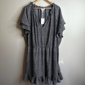 Lauren Conrad Dress Womens Plus 3X Black White Floral‎ Ruffle Garden Party NWT